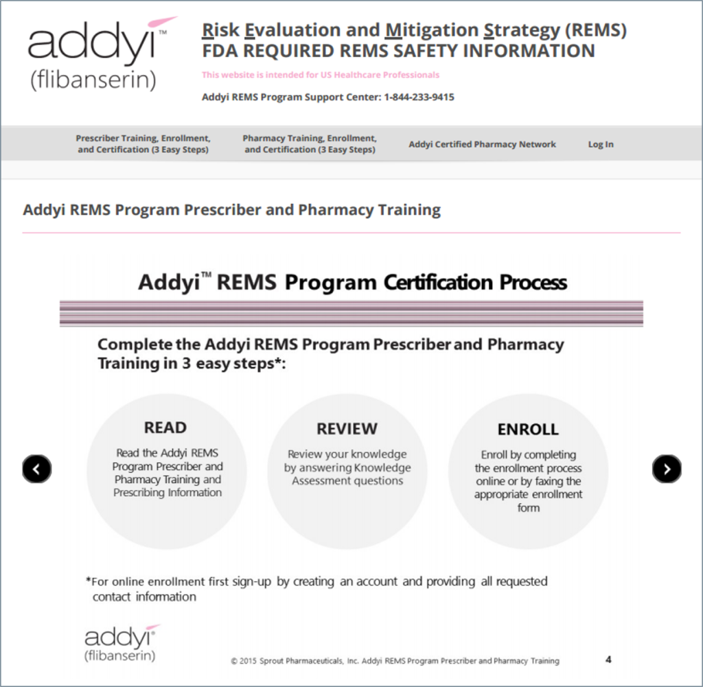 Flibanserin REMS training screenshot