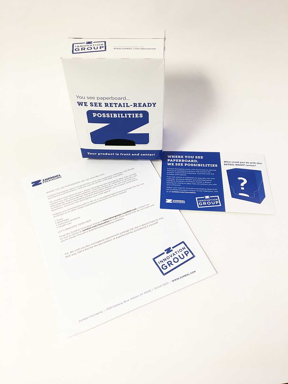 Direct mail with retail-ready box sample