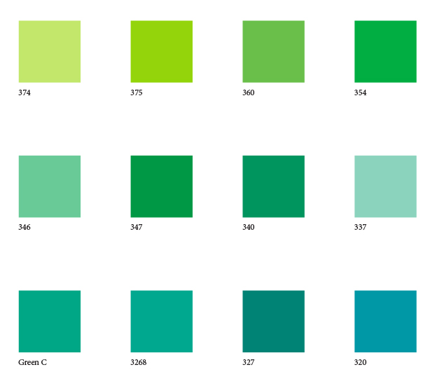 Green and blue color swatches