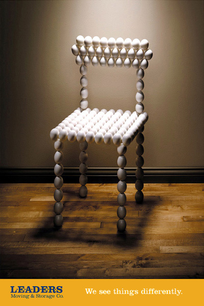 identity poster with chair made of eggs